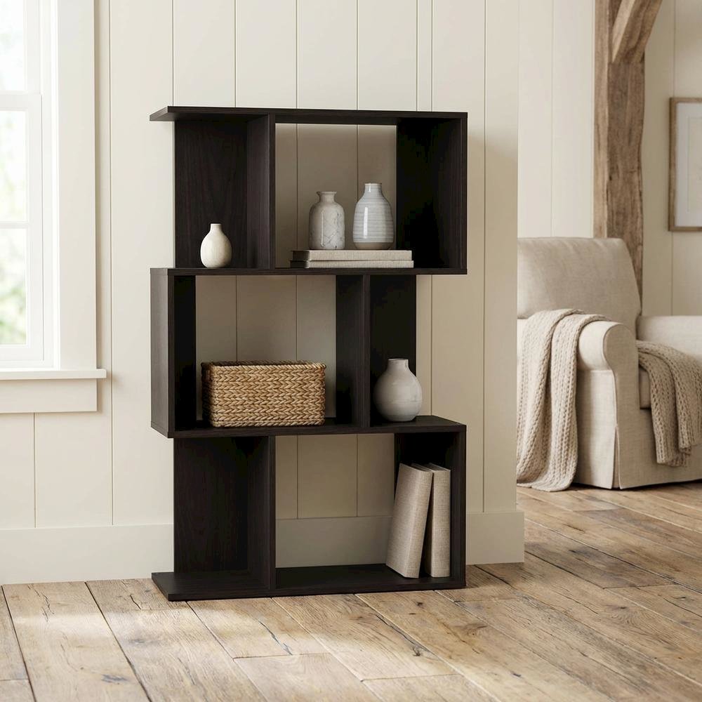 Espresso 3-Tier Open Book Shelf with Rustic Wooden Design