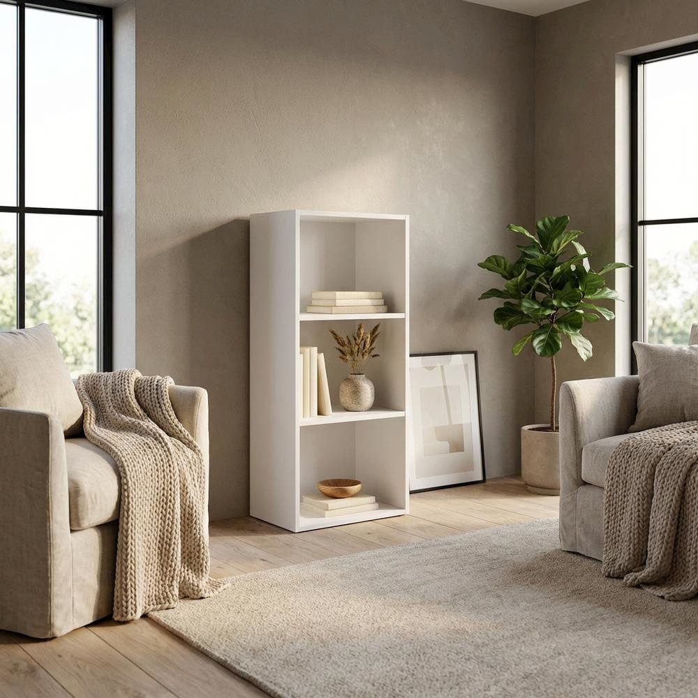 White 3-Tier Open Shelf Bookcase with Modern Design and Sturdy Construction