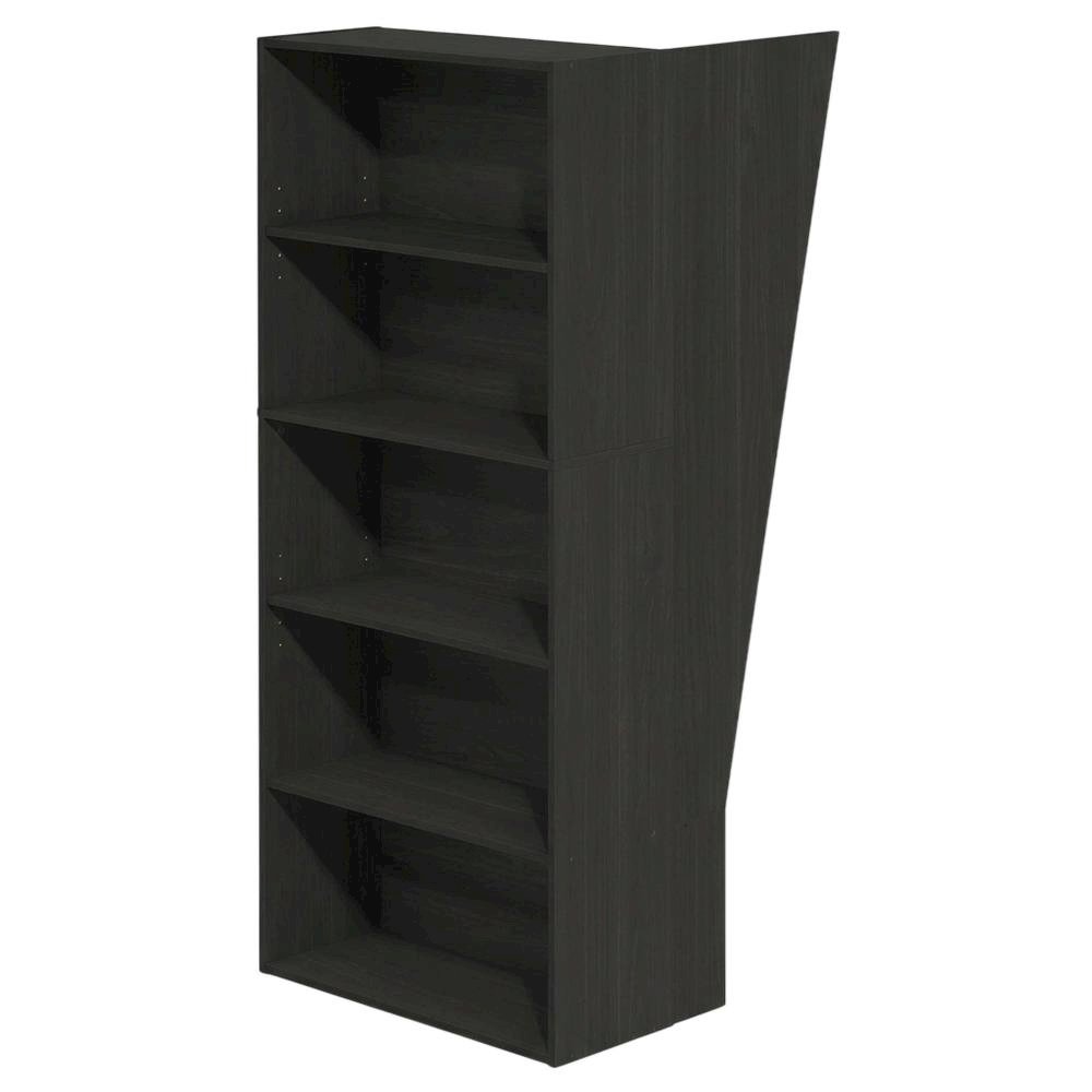 Espresso 5-Tier Bookcase with Adjustable Shelves, Tall Home Library Storage