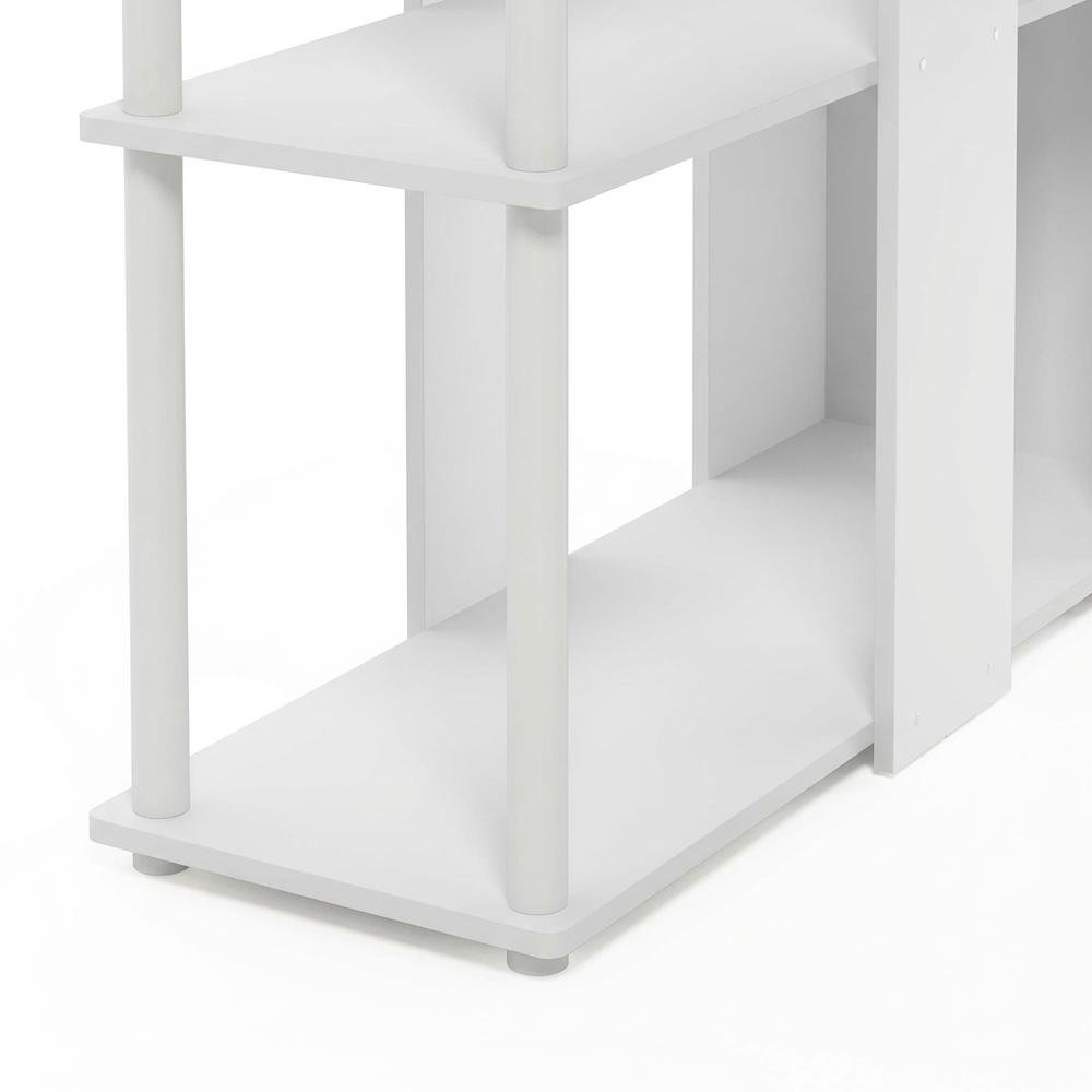 White L-Shape Desk with Bookshelf and Spacious Workspace