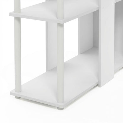 White L-Shape Desk with Bookshelf and Spacious Workspace