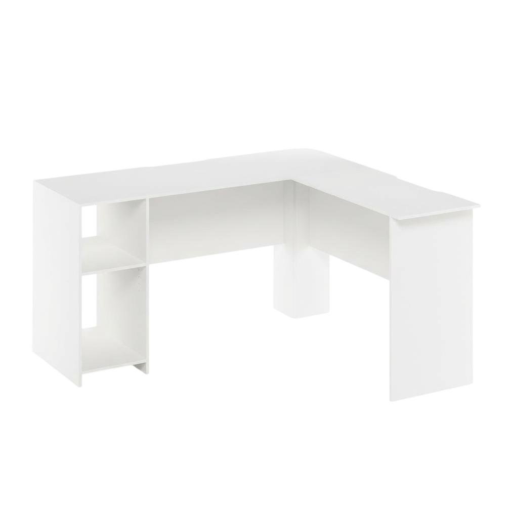 White L-Shaped Desk with Bookshelves for Home Office and Study Space