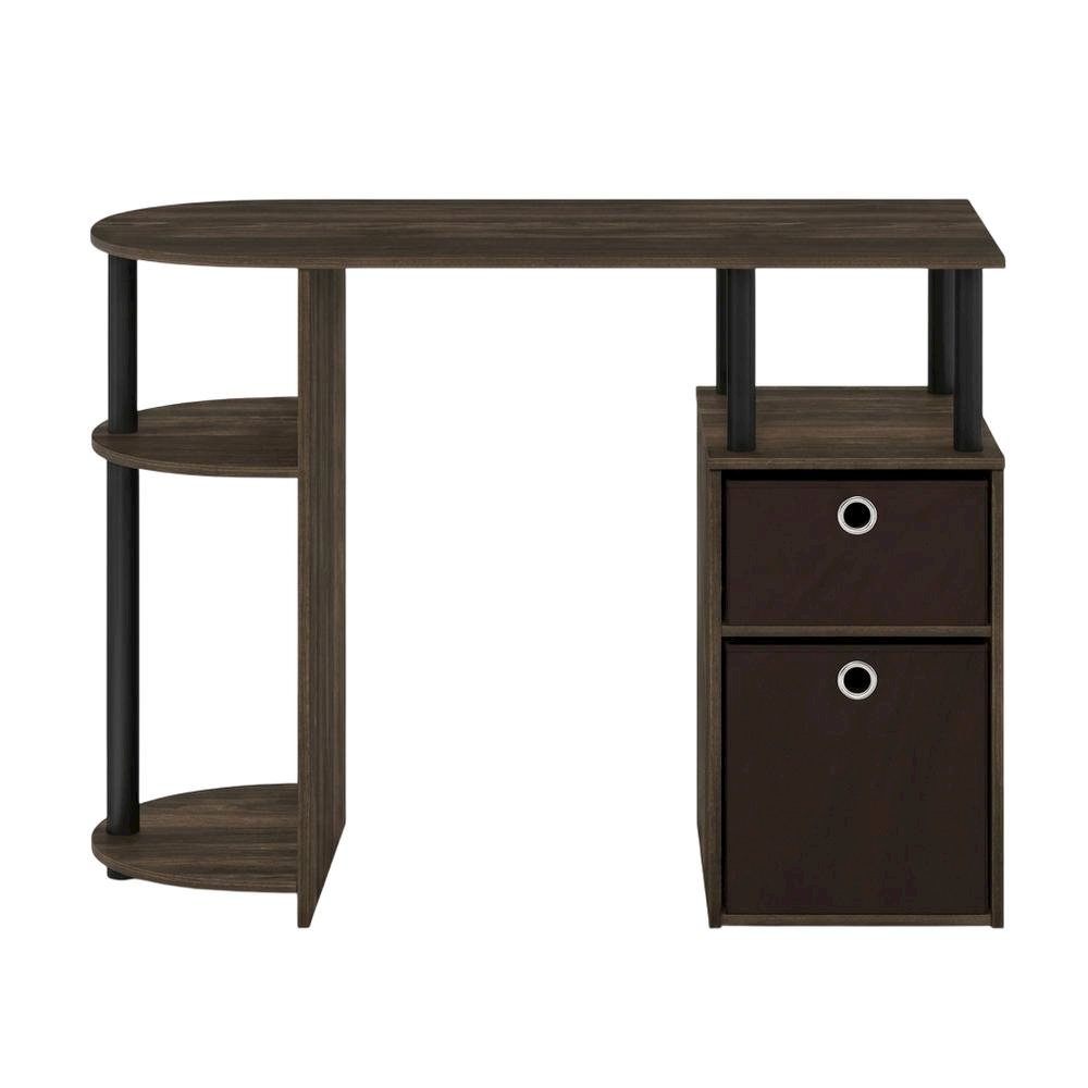 Columbia Walnut and Black Study Desk with Drawer Bins for Home Office