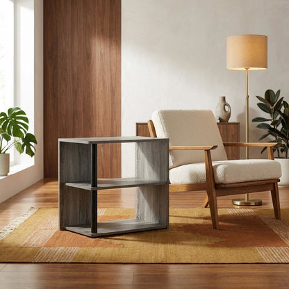 French Oak and Black Finish 2-Tier End Table with Stylish Storage