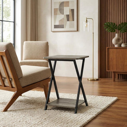 Grey Oak and Black Finish End Table with Modern Design