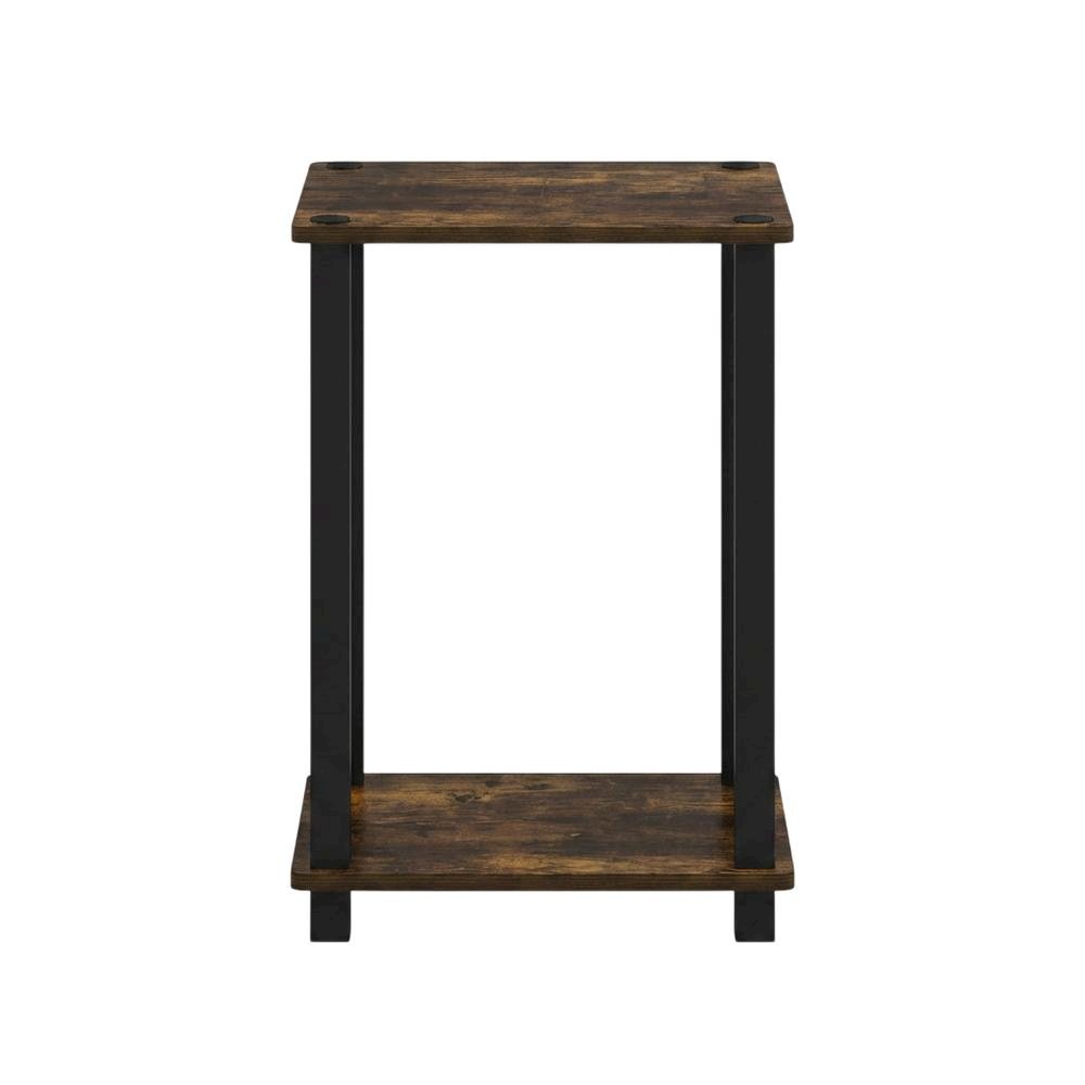 Small Amber Pine and Black End Table with Sleek Design