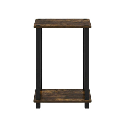 Small Amber Pine and Black End Table with Sleek Design