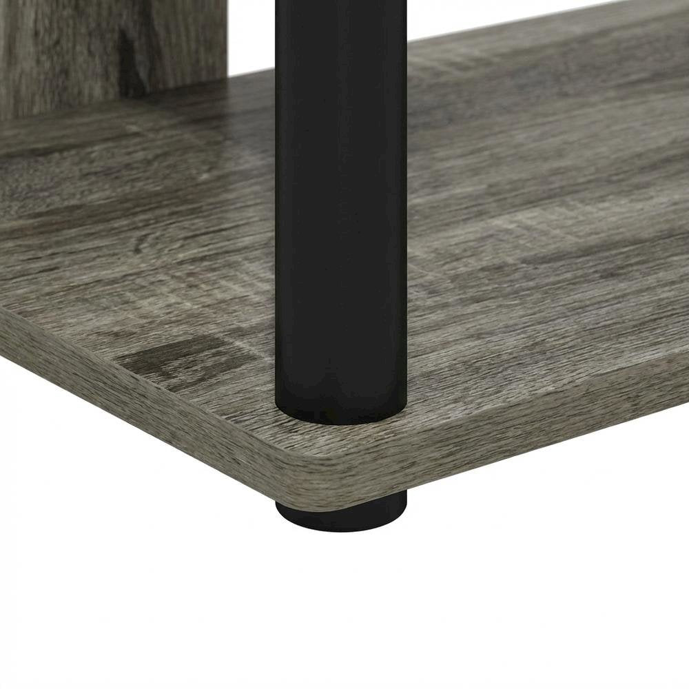 French Oak and Black Finish 2-Tier End Table with Stylish Storage