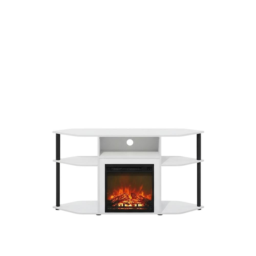 White open storage corner fireplace TV stand, 55-inch screens, solid wood