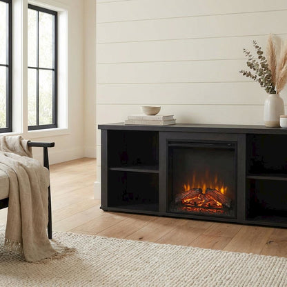 Brown Electric Fireplace TV Stand with Storage for 60-Inch TVs