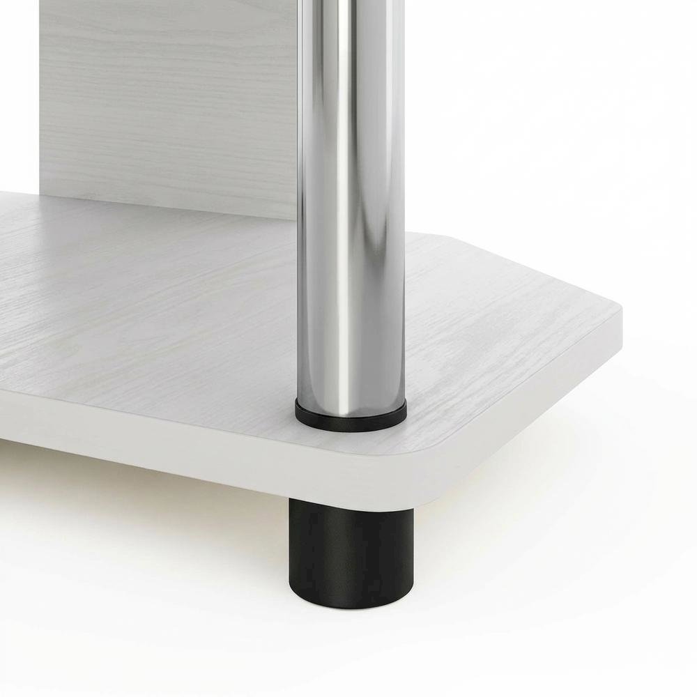 Wooden TV stand, modern white oak, chrome accents, living room furniture
