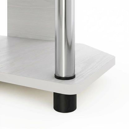 Wooden TV stand, modern white oak, chrome accents, living room furniture