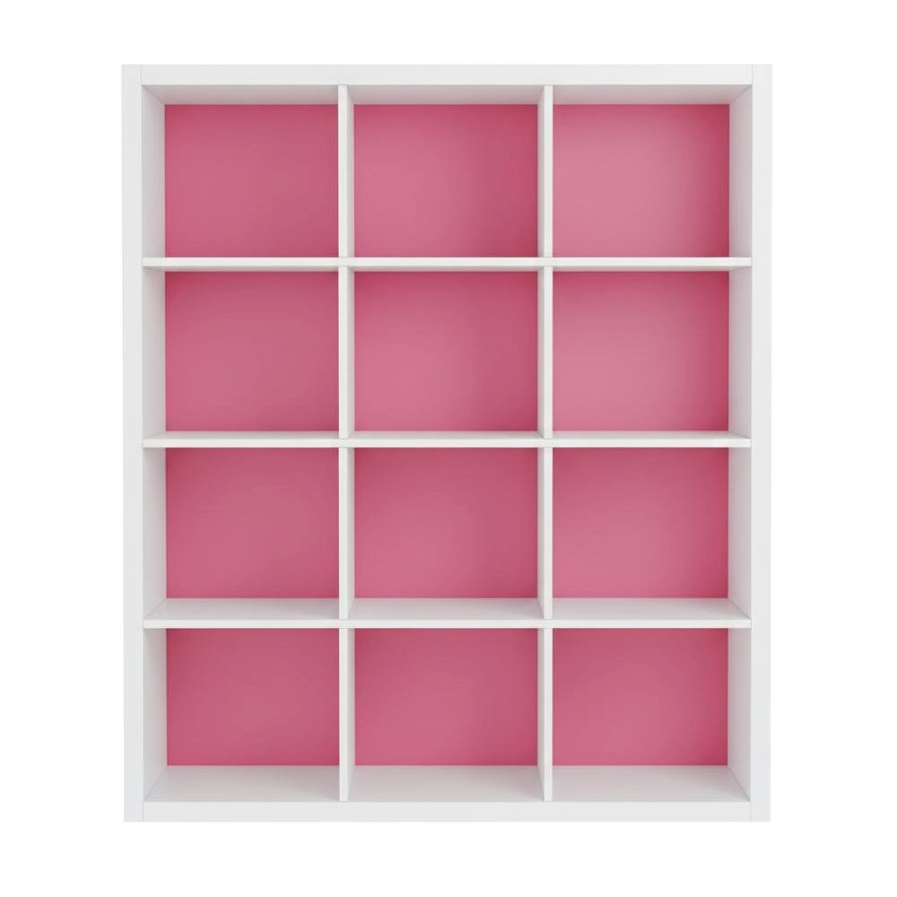 White and Pink Reversible Open Shelf Bookcase with Sturdy Wood Construction