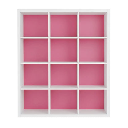 White and Pink Reversible Open Shelf Bookcase with Sturdy Wood Construction