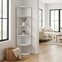 White 5-Tier Corner Bookcase with Open Shelving for Living Spaces