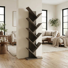 Wooden 9-Tier Bookcase with French Oak Finish for Living Room Storage