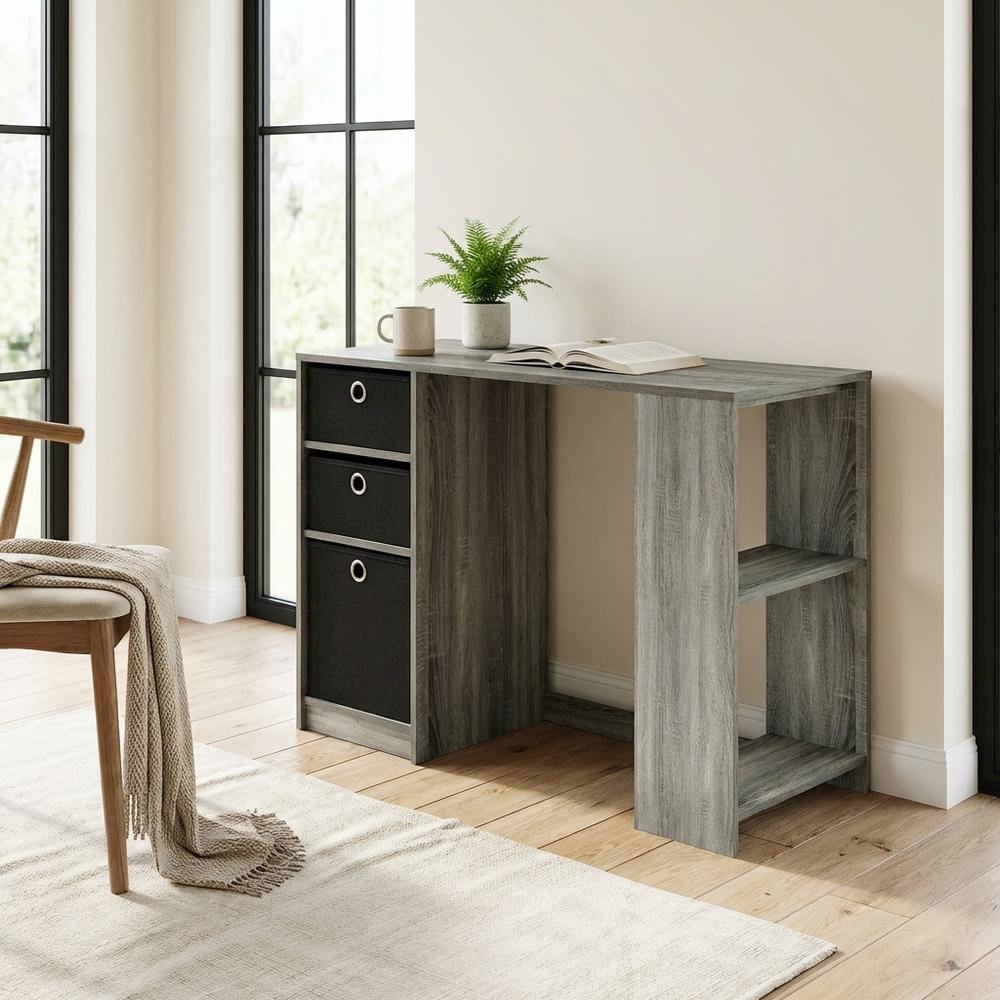 Modern computer desk in French Oak Grey - spacious workspace, sturdy build