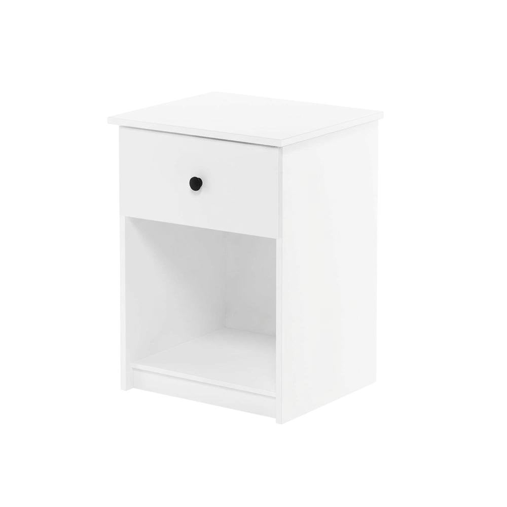 White wooden nightstand with drawer and modern design for bedroom storage