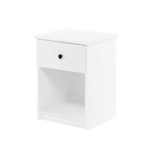 White wooden nightstand with drawer and modern design for bedroom storage