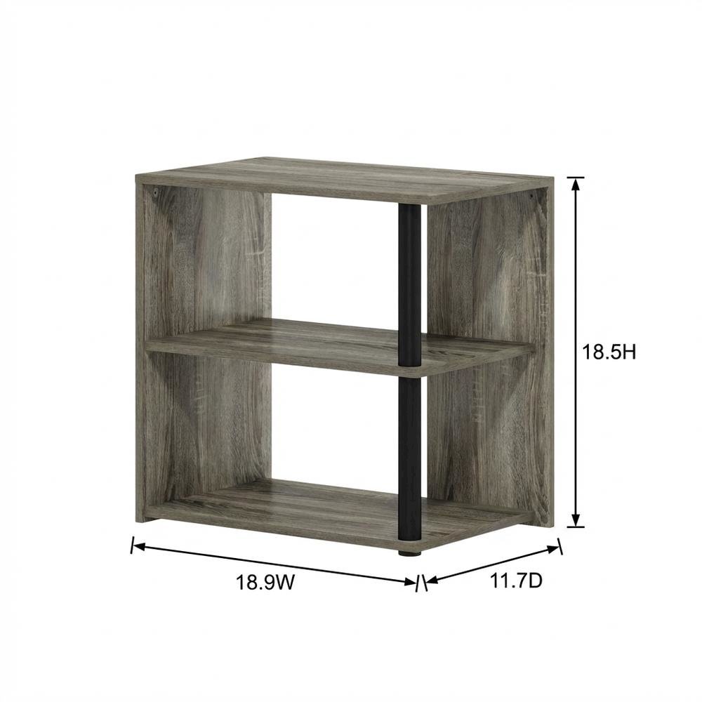 French Oak and Black Finish 2-Tier End Table with Stylish Storage