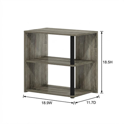 French Oak and Black Finish 2-Tier End Table with Stylish Storage