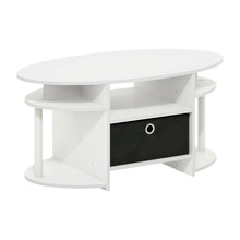 White Oval Coffee Table with Storage Bin and Modern Minimalist Design