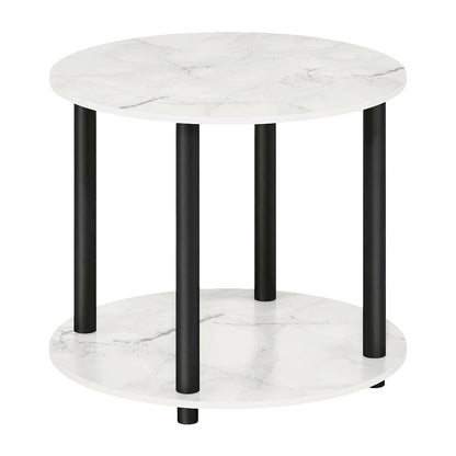 Round Marble White Coffee Table with 2-Tier Storage and Simple Design for Home