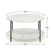 Round Marble White 2-Tier Coffee Table with Sturdy Metal Legs and Storage Space