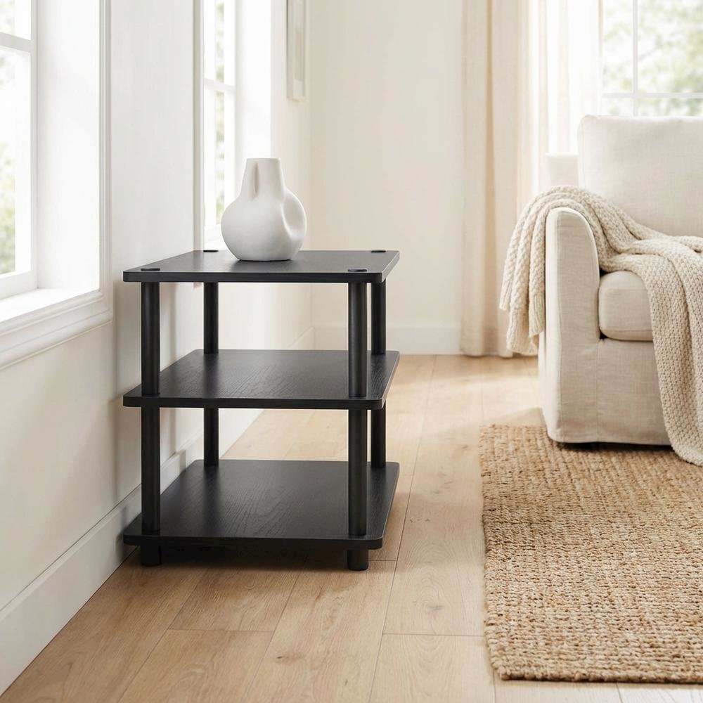 Black 3-Tier Corner TV Stand with Easy Assembly and Composite Wood Construction