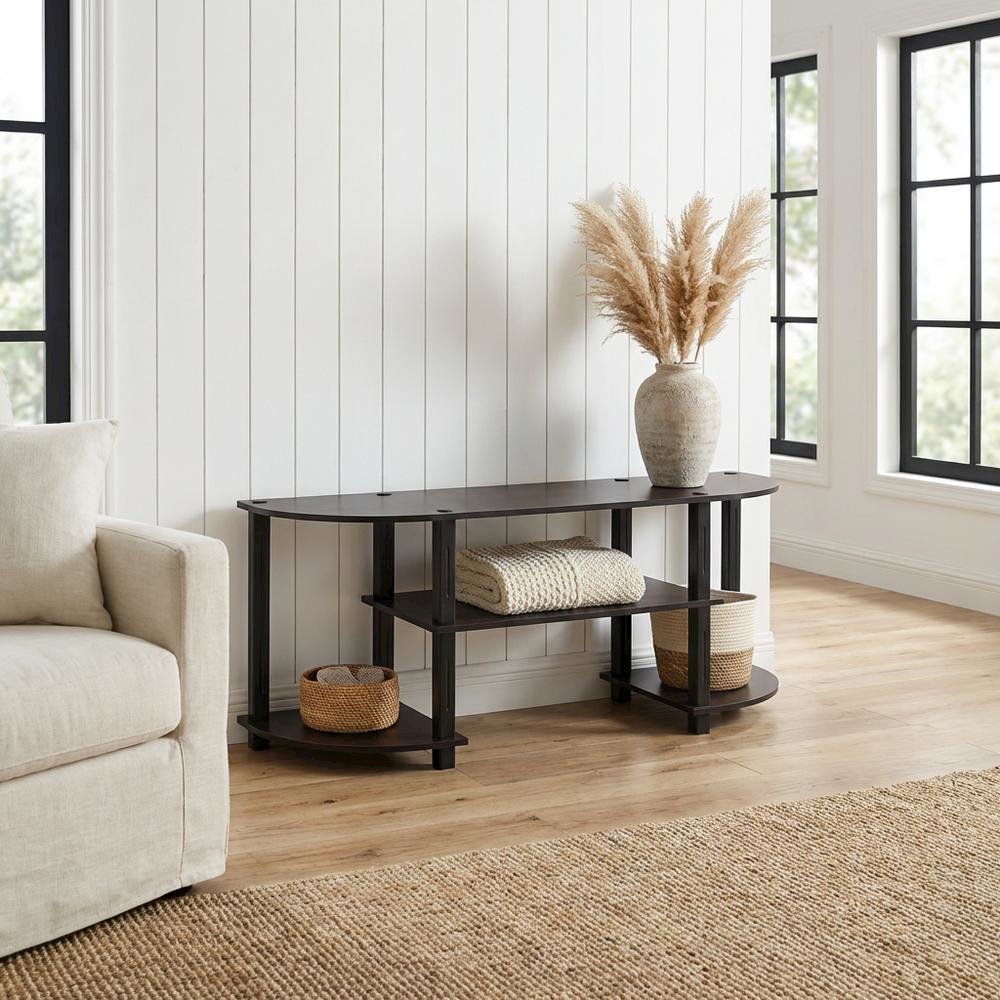 Wide TV Entertainment Center in Espresso/Black, Durable Composite Wood