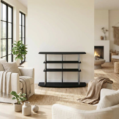 Black Wood TV Stand for up to 46-inch Screens with 4-Tier Storage