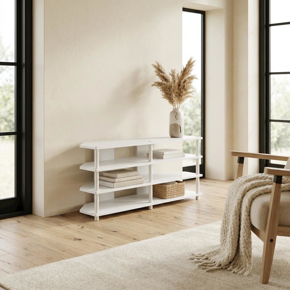 White 4-Tier Corner TV Stand with Easy Assembly for up to 55-Inch TVs