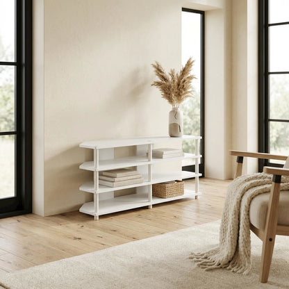 White 4-Tier Corner TV Stand with Easy Assembly for up to 55-Inch TVs