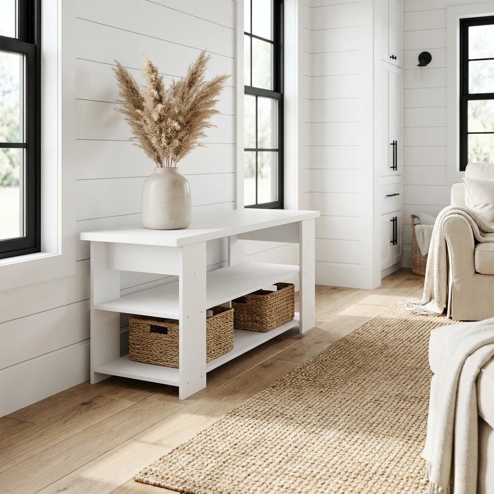 White wooden TV stand for up to 55-inch screens with ample storage space