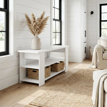 White wooden TV stand for up to 55-inch screens with ample storage space