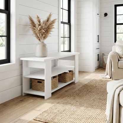 White wooden TV stand for up to 55-inch screens with ample storage space