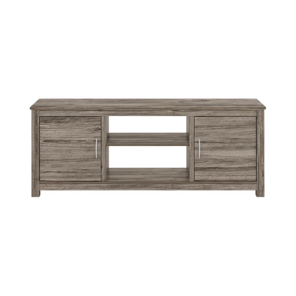 Wooden TV stand with rustic oak finish for up to 65-inch screens, ample storage