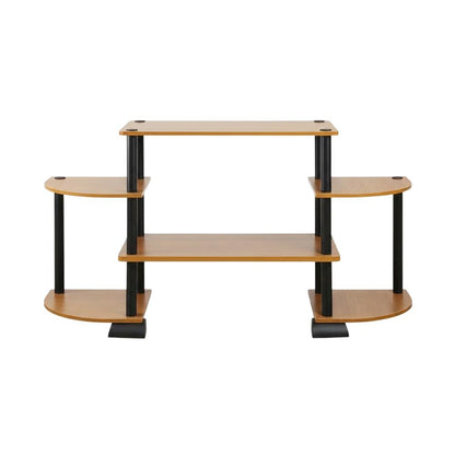 TV entertainment center in light cherry, black, composite wood, PVC tubes