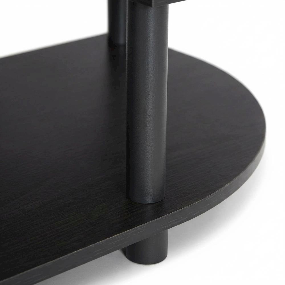 Black corner TV stand, simple design, composite wood, PVC construction