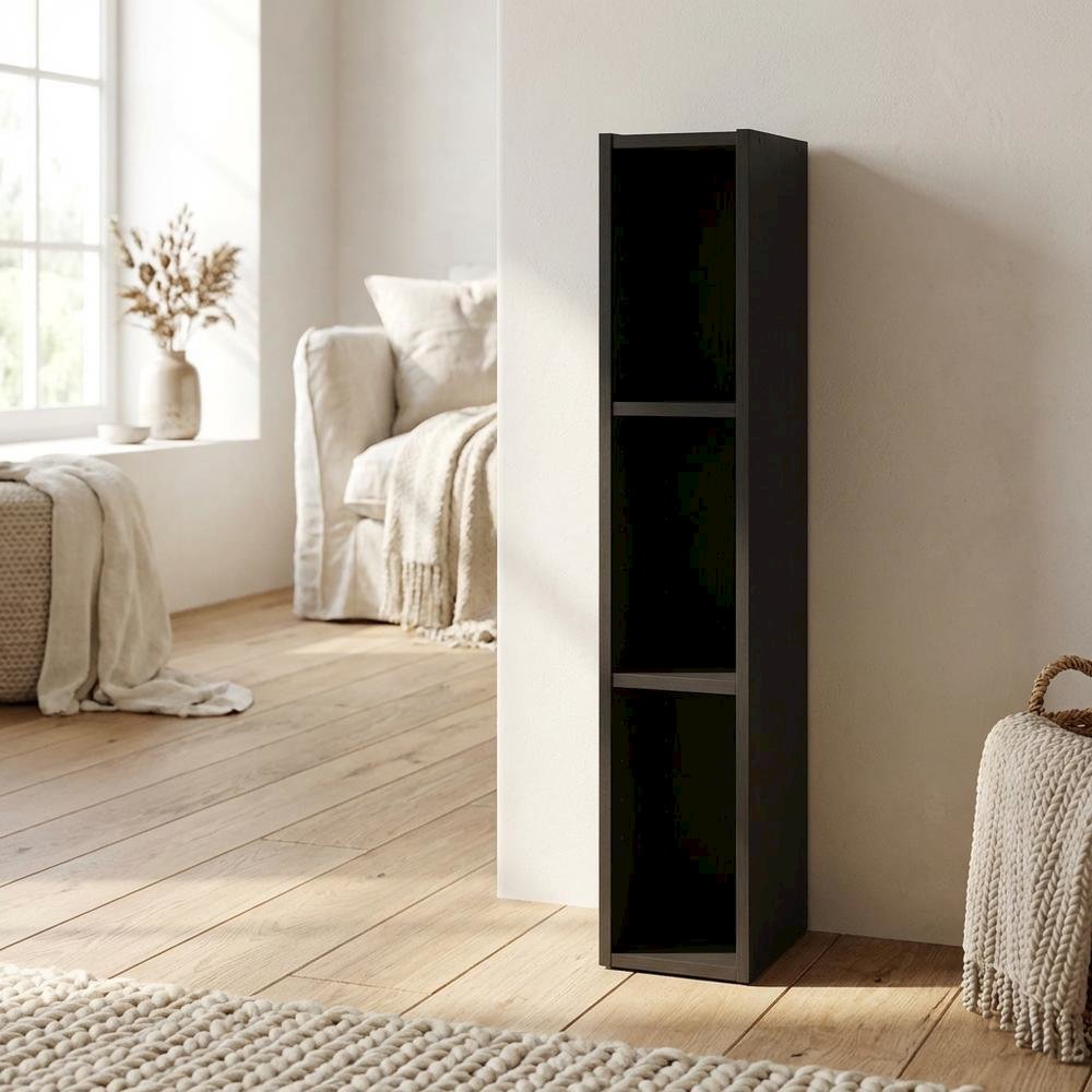 Black wood bookcase with sleek design and sturdy construction