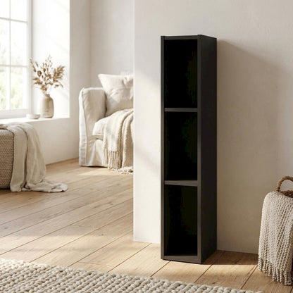 Black wood bookcase with sleek design and sturdy construction