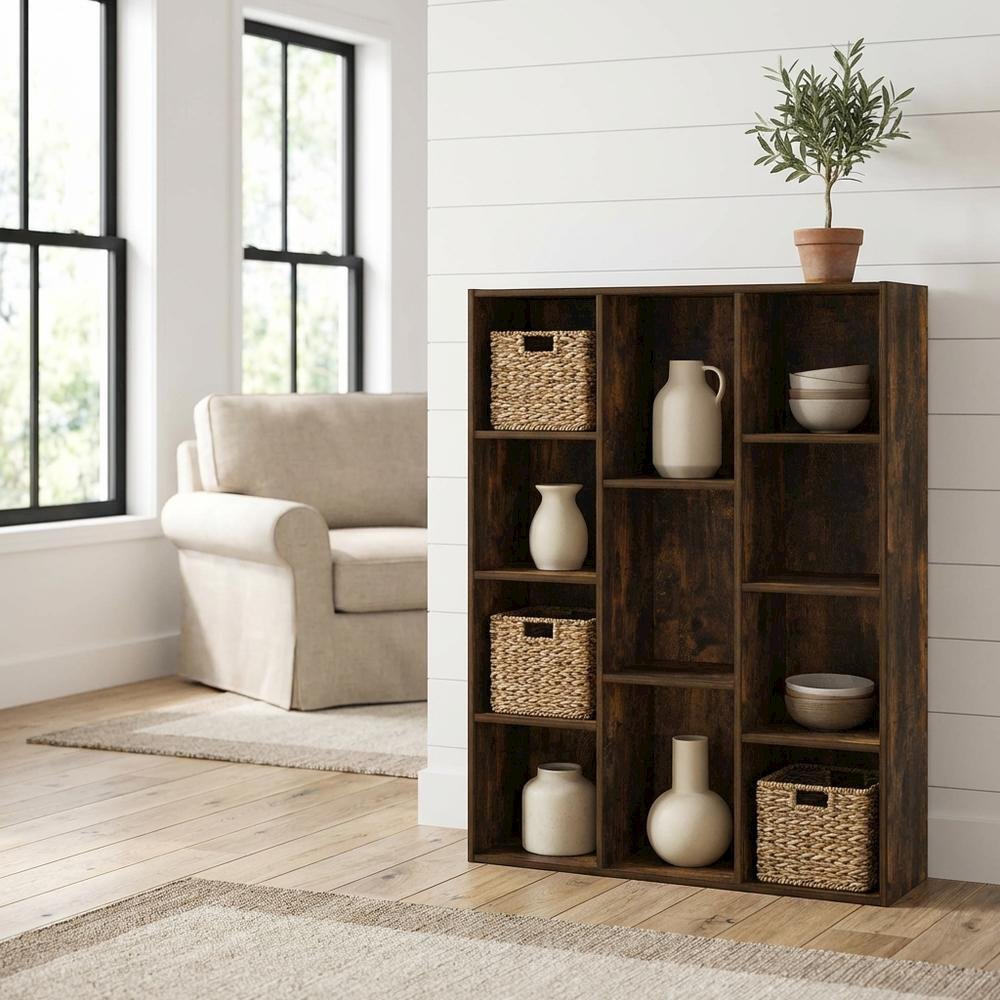 Wood Bookcase with Open Shelving for Home Office or Living Room Storage