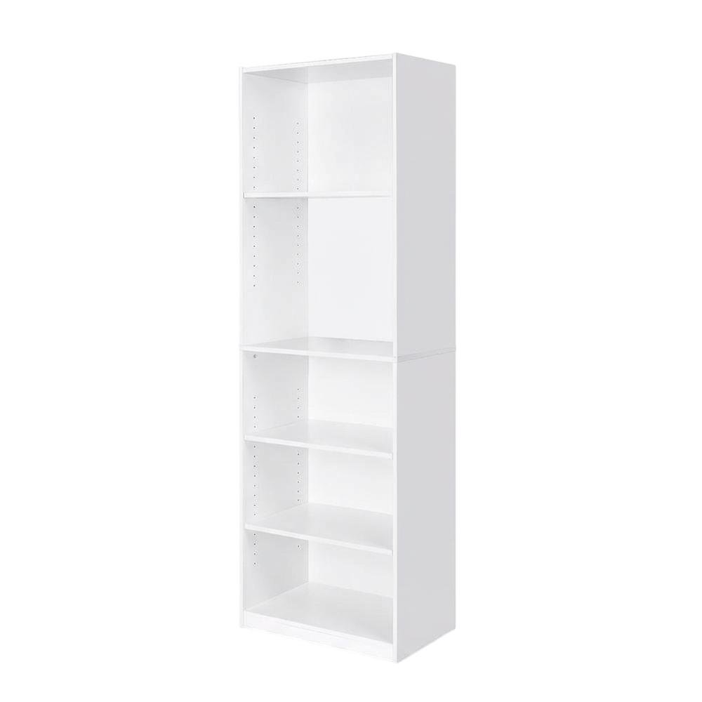 White 5-Shelf Bookcase with Sturdy Shelving for Living Room Storage