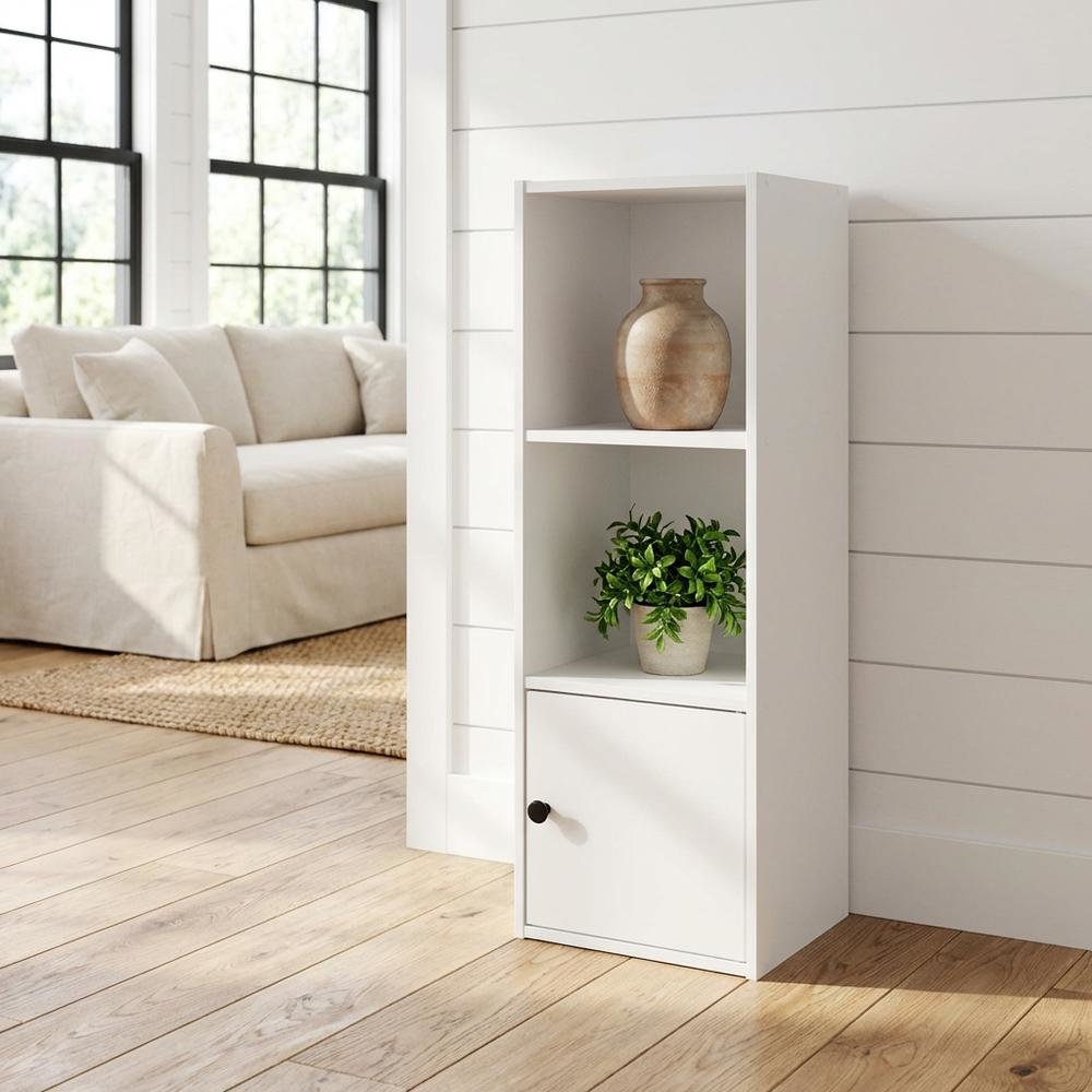 White 3-Tier Bookcase with Lockable Storage Door and Open Shelves