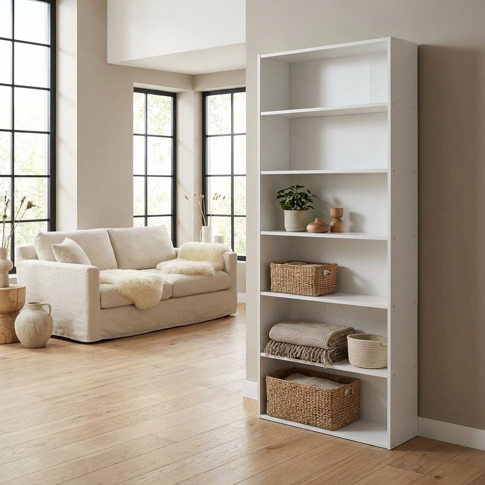 Wooden bookcase with open shelves and modern design suitable for home or office