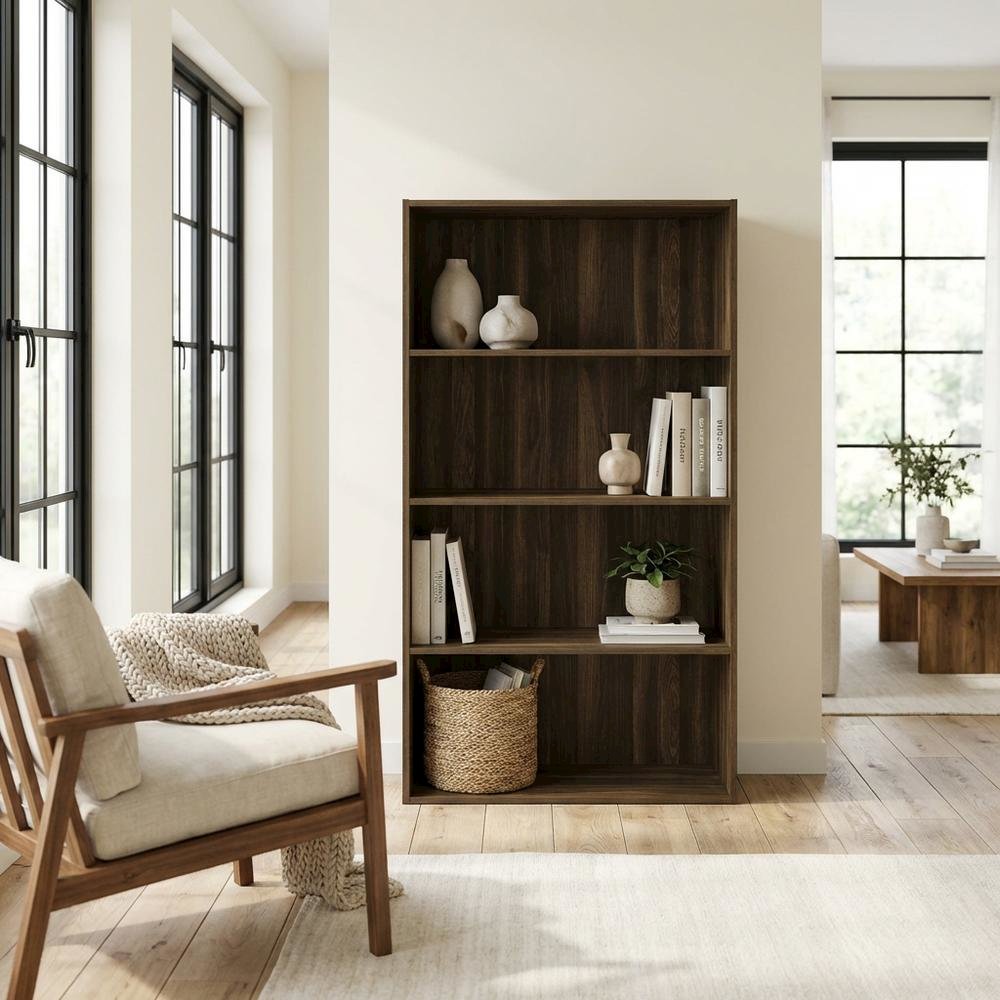 Wooden bookcase with minimalist design, sturdy construction, and ample storage
