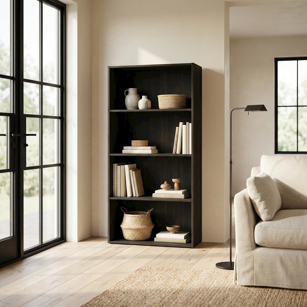 Wooden bookcase with sturdy structure and elegant finish