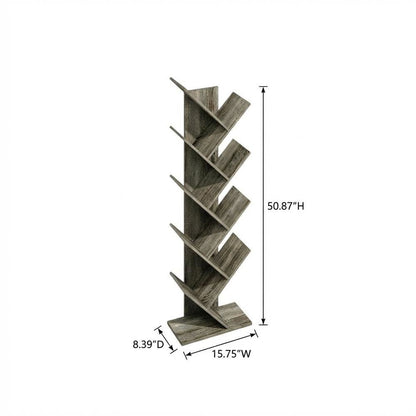 Grey Oak 9-Tier Floor Standing Bookcase with Sturdy Wood Construction