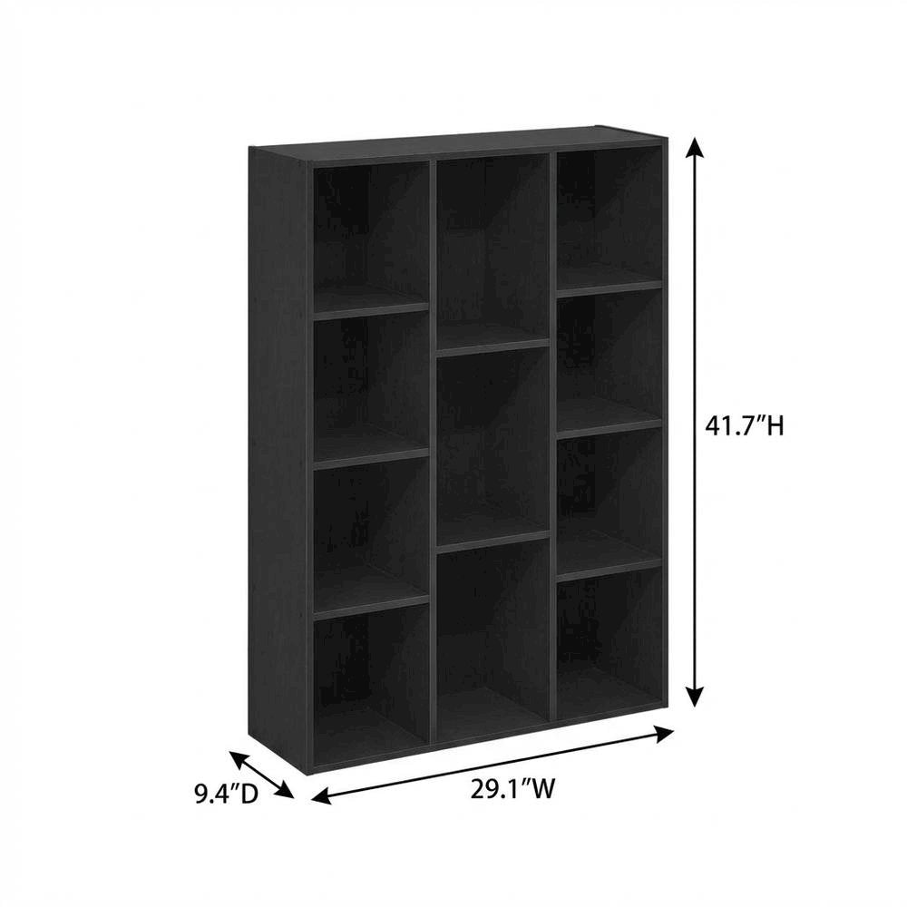 Black Manufactured Wood Bookcase with Open Shelving and Modern Design