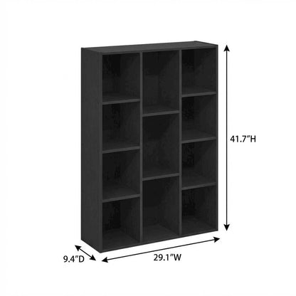Black Manufactured Wood Bookcase with Open Shelving and Modern Design